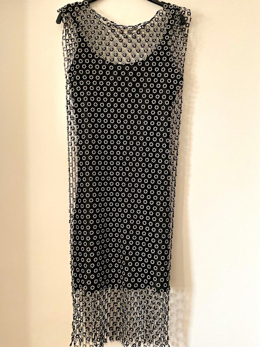 House of Harlow 1960 Black Lace Floral Rhinestone Lined Sheer Shift Dress S
